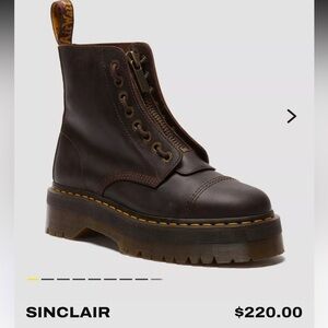 Dr. Martens Sinclair Zip Front Boots in Dark Brown with Yellow Stitching